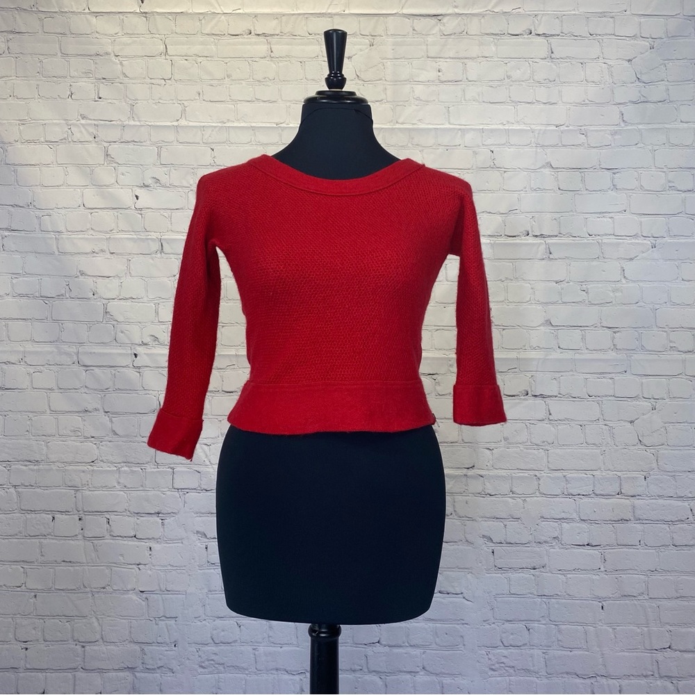 Ann Taylor Loft red sweater shirt with side half zip, size S